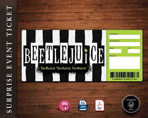 Beetlejuice Broadway Surprise Ticket Editable Musical Theatre Etsy