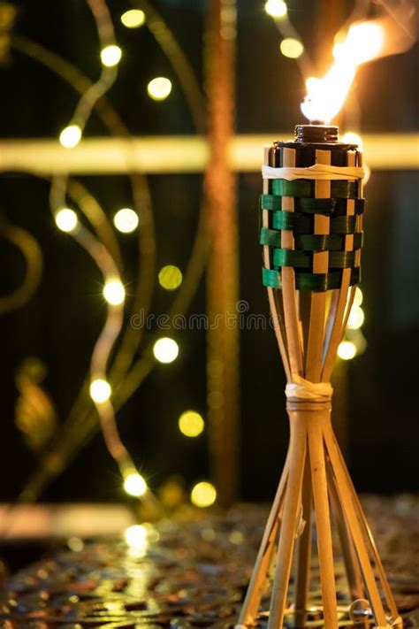 Bamboo Oil Lamp Or Pelita For Eid Or Hari Raya Decoration Stock Photo