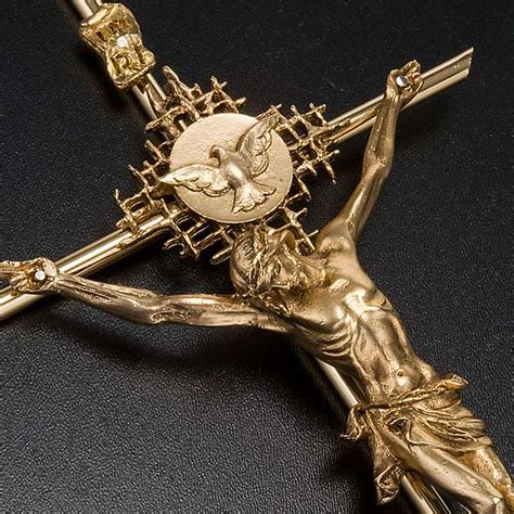 Crucifix In Golden Metal With Christ Father And Holy Spirit Online