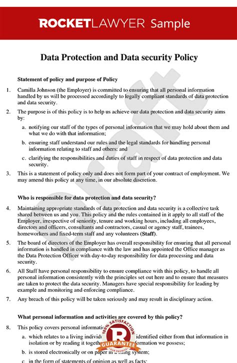 Data Protection Policy Data Security Policy Data Protection Policy Template