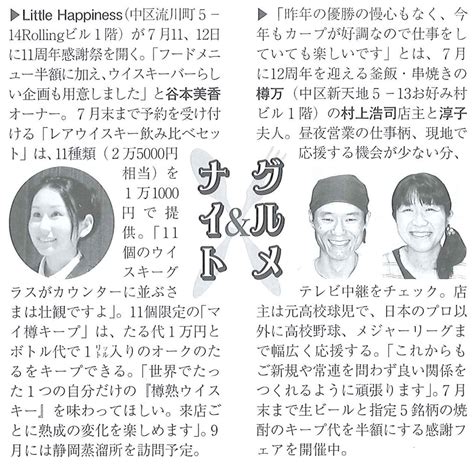 2017年7月6日の広島経済レポートに掲載されました。 Bar Bar Little Happiness