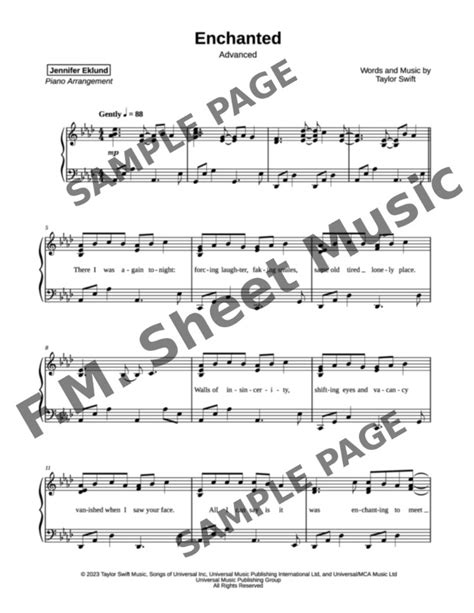 Enchanted Advanced Piano By Taylor Swift Fm Sheet Music Pop