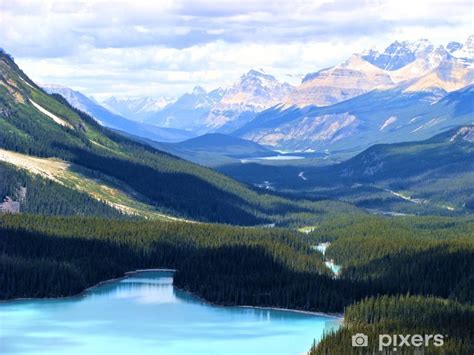 Duvar Resmi Peyto Gölü Kanada Rocky Dağları Havadan Görünüşü Pixers