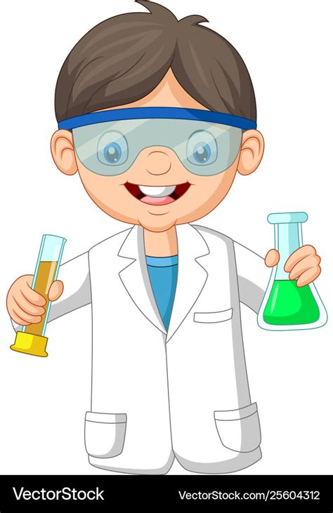 Cartoon Boy Scientist Holding Two Test Tube Vector Image