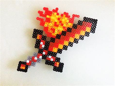 Items Similar To Minecraft Fire Sword Made With Perler Beads On Etsy