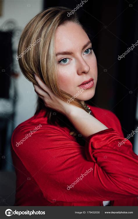 Beautiful Sexy Lady In Elegant Red Robe Fashion Portrait Of Model