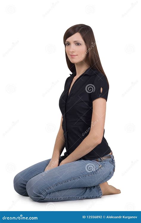 Woman Sitting On Her Knees Stock Photo Image Of Beautiful 12556892