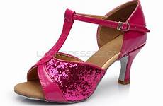 sandals fuschia heels latin shoes dance glitter salsa women sparkling strap luckdresses choose board