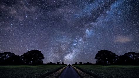 Stars Milky Way Alone Road Field Landscape Wallpapers Hd Desktop