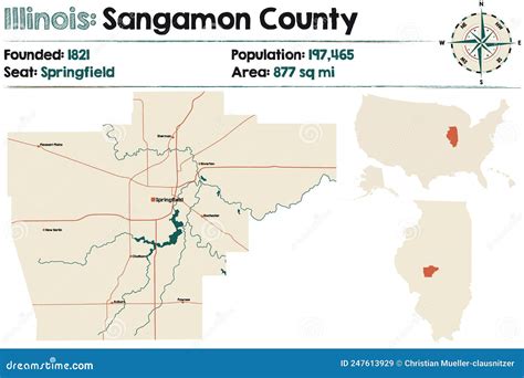 Map of Sangamon County in Illinois Stock Vector - Illustration of