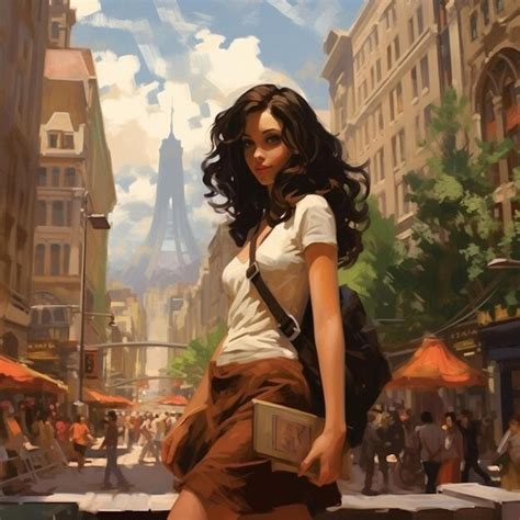 Premium Ai Image A Spicy Brunette Travels In A New City