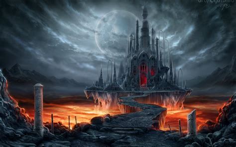 Dark City Nightmare Fire Sea Volcan Dark Castle Fantasy World