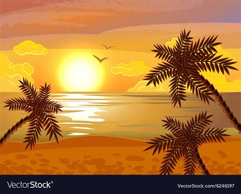 Tropical Beach Sunset Poster Vector Image On Vectorstock