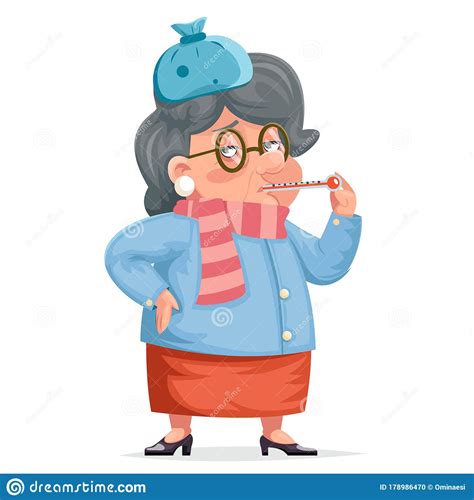 Sick Grandmother Flu Woman Granny Character Adult Cartoon Design Vector