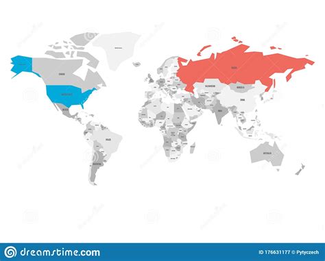 United States And Russia Highlighted On Political Map Of World Vector