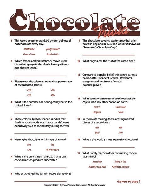Candy Trivia Questions And Answers Printable
