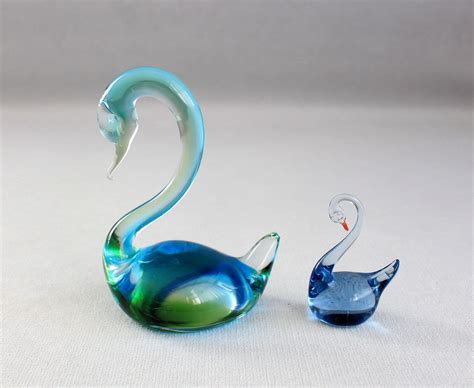 2 Glass Swans Solid Glass Swan Made In Ussr Blue Swan Etsy Canada Glass Decor Swan Figurine