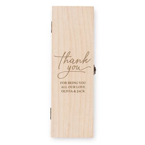 Custom Engraved Wooden Wine Gift Box With Lid Thank You Script The