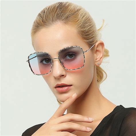 2018 Oversized Square Sunglasses For Women Luxury Brand Designer Metal Frame Clear Sun Glasses