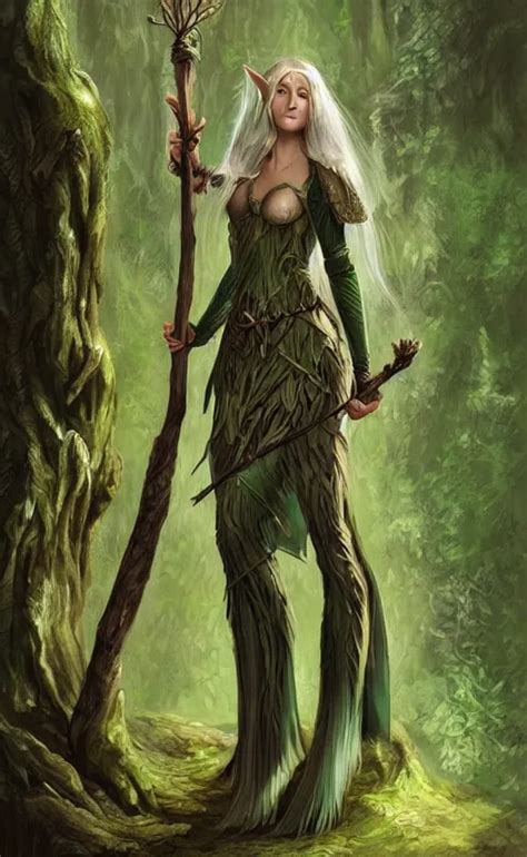 D And D Fantasy Female Wood Elf Druid With Green Stable Diffusion