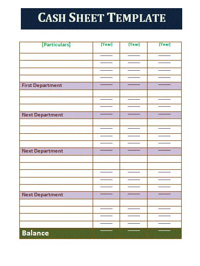 Template for excel 2013 the free cashier balance sheet template for excel 2013 is a template for keeping track of a cashier s daily financial transactions ensuring that all the money adds up by the end of the day petty. Printable Cash Sheet Template | Free Sheet Templates