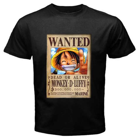 New One Piece Luffy Wanted Pirates Anime Manga Mens Black T Shirt