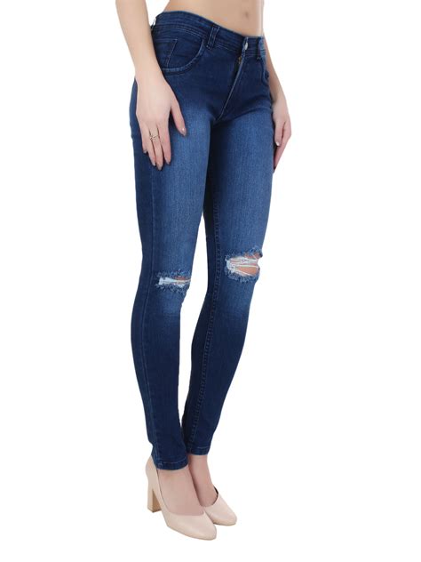 Buy Ansh Fashion Wear Womens Denim Jeans Regular Fit Knee Cut Jeans Dark Blue Online