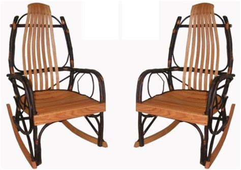 Rustic Set Of Two Rustic Hickory Rockers Twig Arm Hickory Rocker