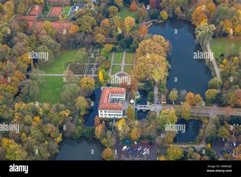 Aerial View Moated Castle Schloss Berge Hotel With Restaurant And