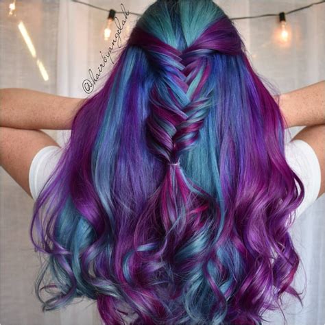 Diagonal Layered Ombre Blue Purple Violet Hair Balayage Hair Purple Ombre Curly Hair Best