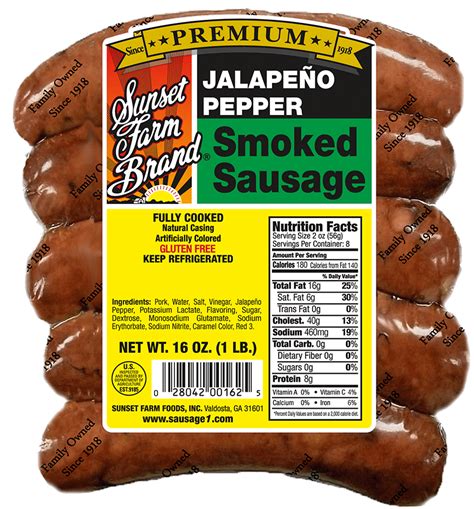 Jalapeno Smoked Sausage 1 Lb Sunset Farm Foods