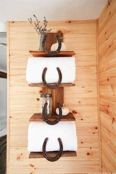 Just use the shelves for the items you use most often. How to Make a Rustic Bathroom Shelf using Horseshoes