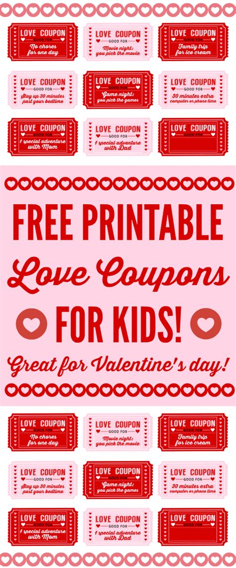 Free Printable Love Coupons For Kids On Valentines Day Catch My Party