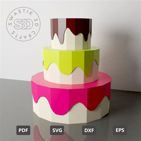 Cake Papercraft Pdf Template 3d Cake Surprise Box Etsy