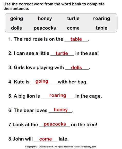 Use Words To Complete The Sentences Worksheet Turtle Diary