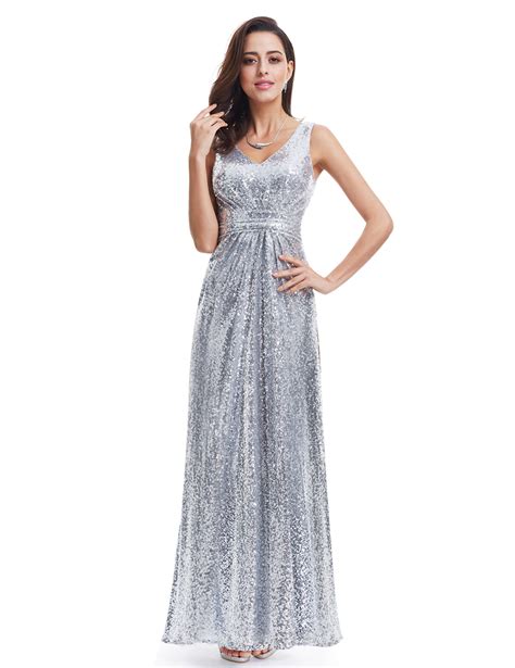Womens Silver Formal Evening Dresses 07086 Sequins Long Prom Gown Ever