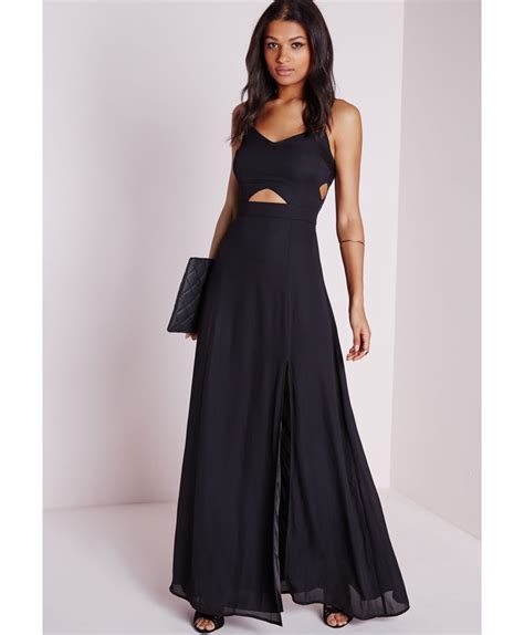 Missguided Crepe Cut Out Bralet Maxi Dress Black In Black