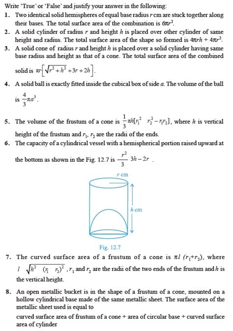Surface Area And Volume Worksheet Class 10
