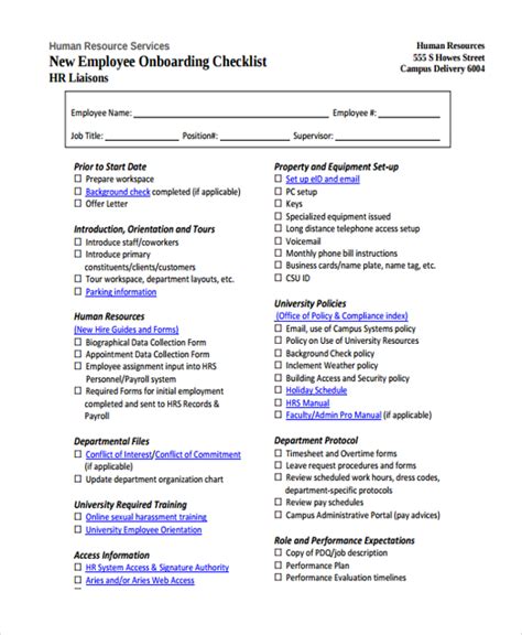 New Employee Onboarding Checklist Template Word