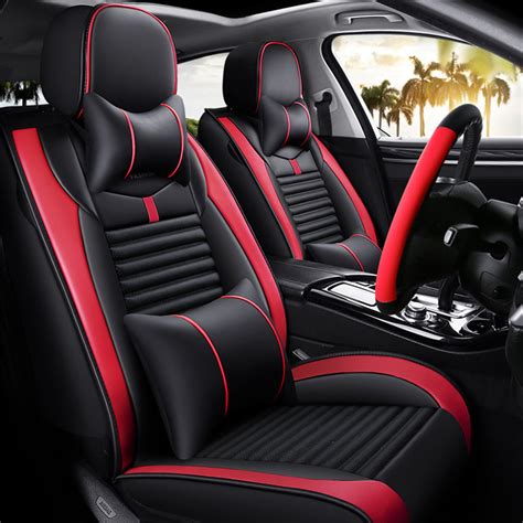 Car 5 Seat Covers Pu Leather Auto Seat Covers Of Headrests Split Rear