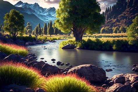 Premium Photo Beautiful Landscape Of Nature With Mountains River And