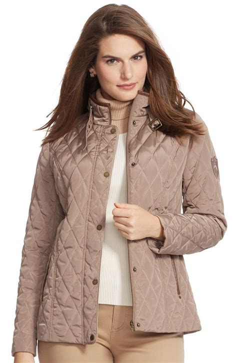Lauren Ralph Lauren Faux Leather Trim Quilted Jacket Plus Size
