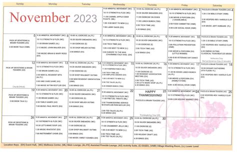 Residential Activity November 20203 Calendar Westminster Village