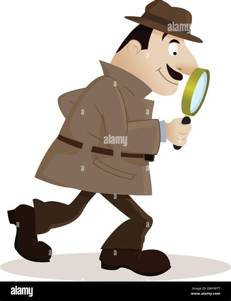 Cartoon Detective With Magnifying Glass