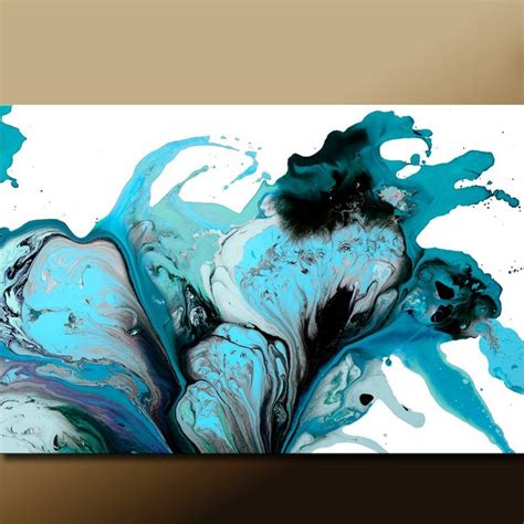 Large Abstract Art Print Turquoise Teal Aqua And Black