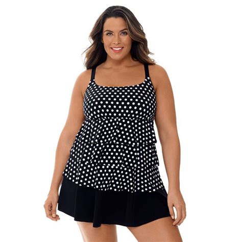 Longitude® Tiered Polka Dot Swim Dress Plus Size At Von Maur