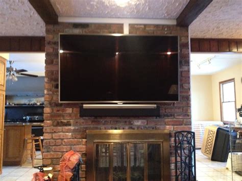 Tv Mounted All Brick Fireplace Wires Concealed Sonos Soundbar
