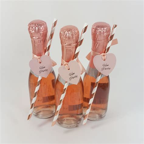 Rose Gold Hen Party Straws And Heart Shaped Tags Only Rose Gold Bridal Shower Mini Wine Bottle