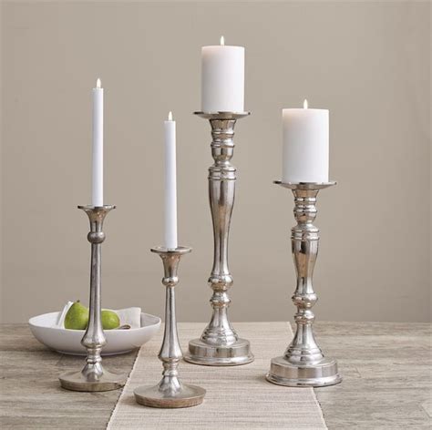 Short Silver Gena Taper Candle Holder Candle Holders Silver Pillar