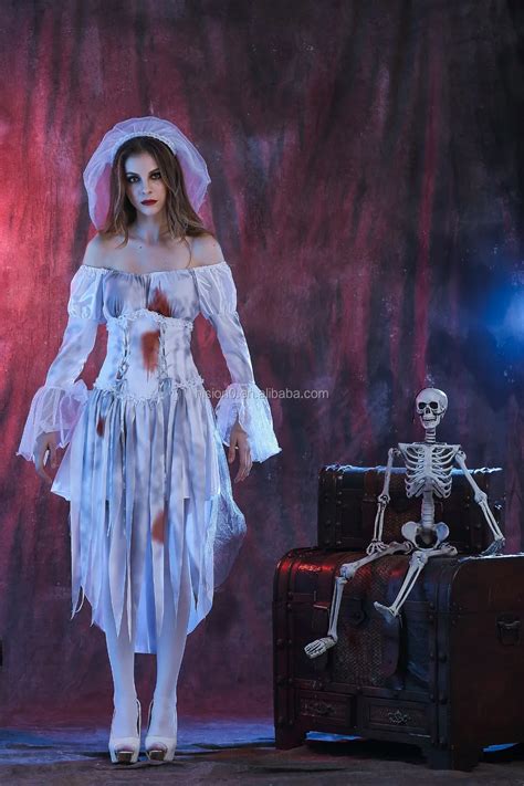 Halloween Ghost Wedding Dress With Bridal Veil Funny Mischief Costume